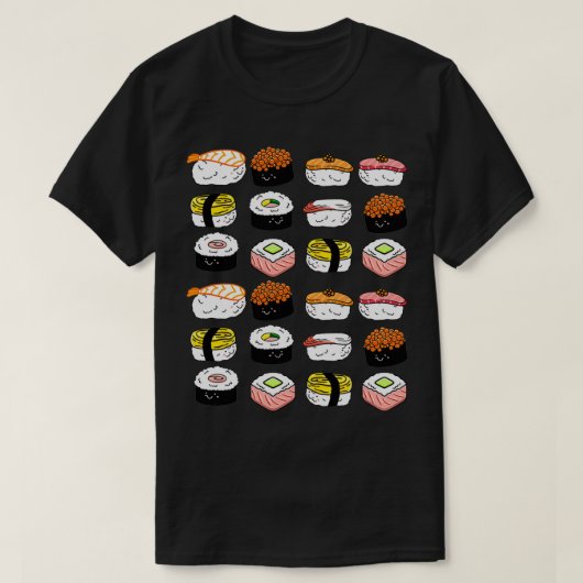 すし様々な柄日本のの食べ物の愛 Tシャツ (デザイン正面)
