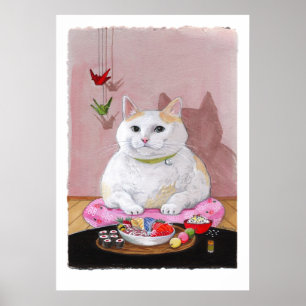 すし猫さしみプリント ポスター