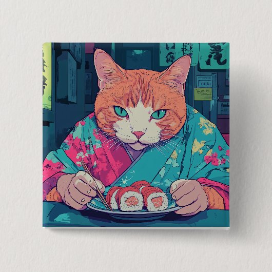 すし猫ボタン 缶バッジ (正面)