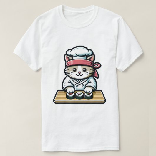 すし猫 – キュート&おもしろいねこ寿司アート Tシャツ (デザイン正面)