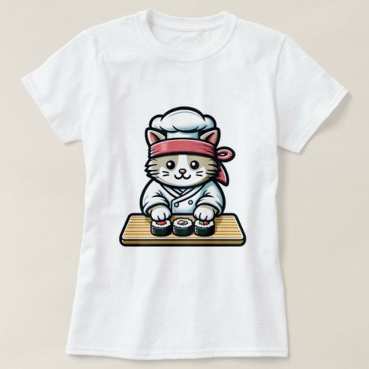 すし猫 – キュート&おもしろいねこ寿司アート Tシャツ (デザイン正面)