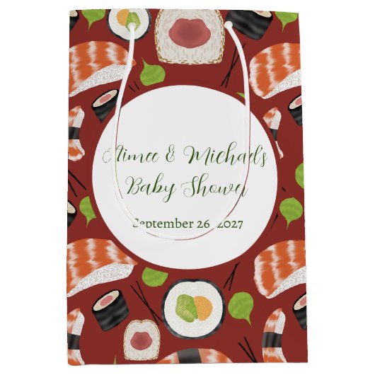 すし男女兼用赤ちゃんシャワー ミディアムペーパーバッグ (正面)