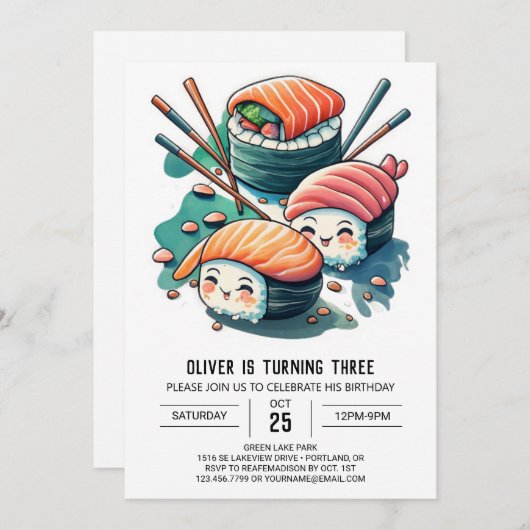 すし誕生日 招待状 (正面/裏面)