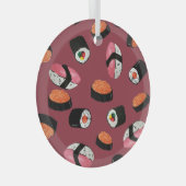 すし転がおにぎり:シームレスイラストレーション ガラスオーナメント (正面右)