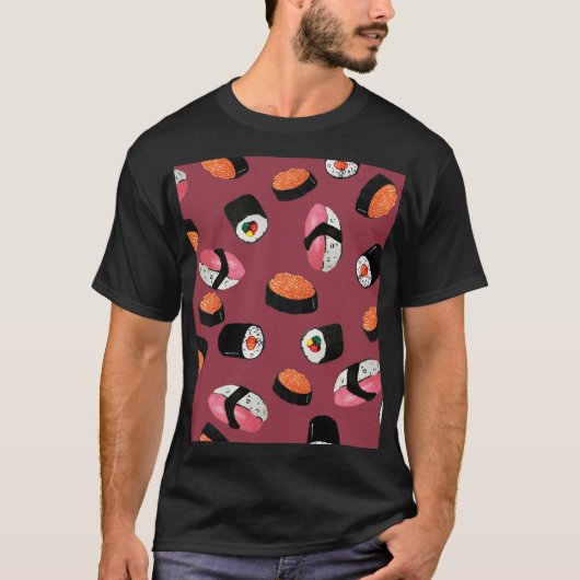 すし転がおにぎり：シームレスイラストレーション Tシャツ (正面)