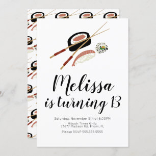 すし転がサケの誕生日10代の火鉢レストラン 招待状