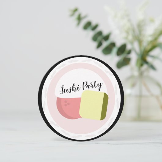 すし転がサーモン誕生日10代のレストランラウンド カード (スタンド正面)