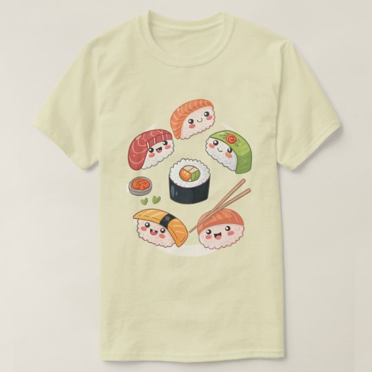すし転が分隊キュートなかわいいチビ（小さくかわいく書いた感じ）キャラクターT- Tシャツ (デザイン正面)