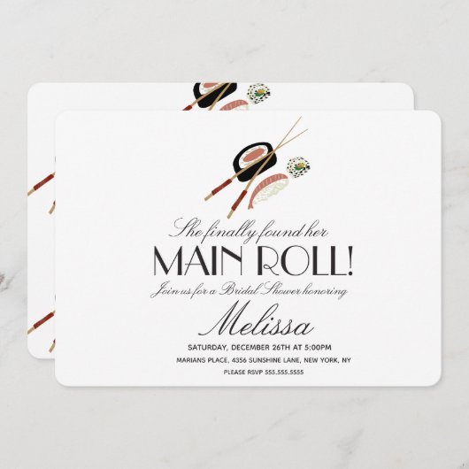 すし転が箸日本咲ブライダルシャワー 招待状 (正面/裏面)