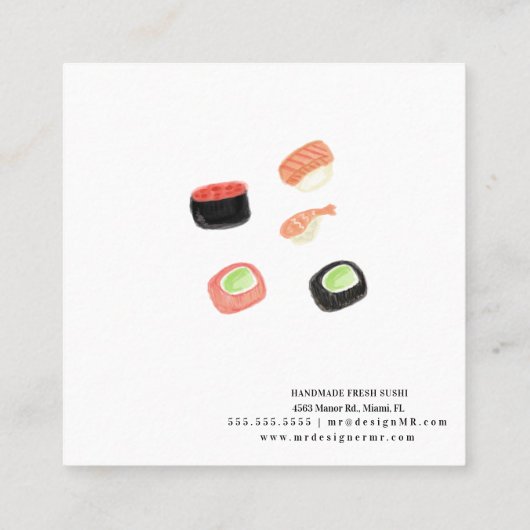 すし転が箸水彩店のロゴ スクエア名刺 (裏面)