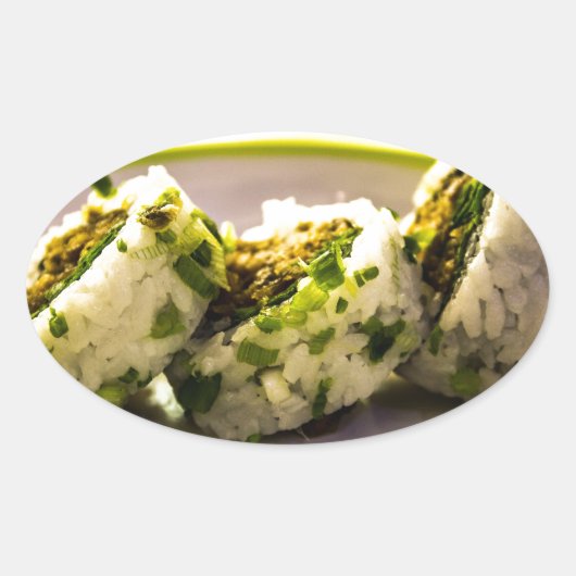 すし食べア日本のア食ご飯おいしいランチ 楕円形シール (正面)