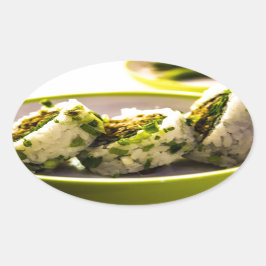 すし食べア日本のア食ご飯おいしいランチ 楕円形シール