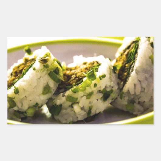 すし食べア日本のア食ご飯おいしいランチ 長方形シール (正面)