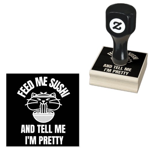 すし食べ物を与え猫がゴム印だとかわいらし言う ラバースタンプ (押印)