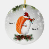 すし鮭お米の恋人アニバーサリーギフトお二人 セラミックオーナメント (正面)