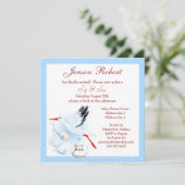 すすと見るコウノトリがベビーブルーのベビーシャワーを届ける 招待状 (スタンド正面)