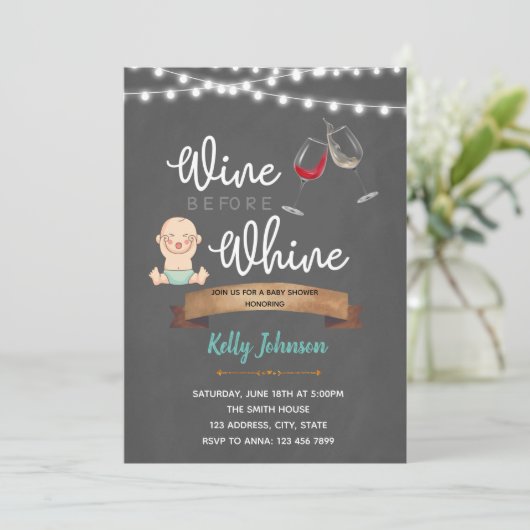 すすり泣きのベビーシャワーの招待の前のワイン 招待状 (スタンド正面)