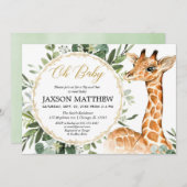 すすり、キリンのベビーシャワー、大会を見、そして挨拶して下さい 招待状 (正面/裏面)