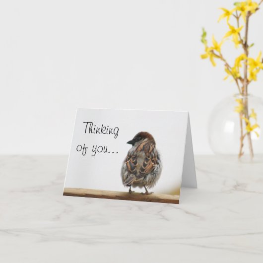 すずめの写真 カード (黄色い花)