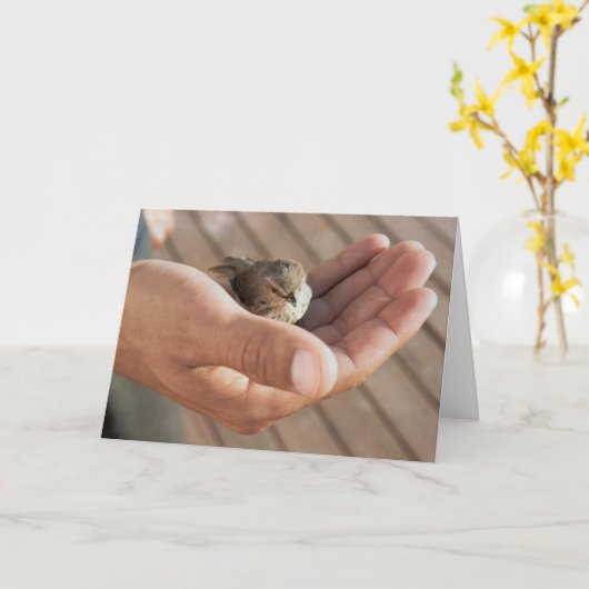 すずめの挨拶状のすずめの鳥の目 カード (黄色い花)