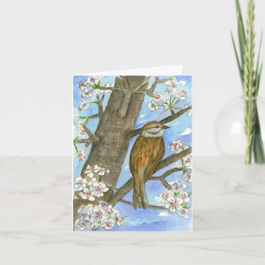 すずめの鳥の自然の野性生物の水彩画は感謝していしています サンキューカード (正面)