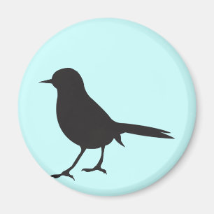 すずめの鳥の黒く及び白いシルエットの青 マグネット