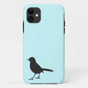 すずめの鳥の黒く及び白いシルエットの青 iPhone 11 ケース