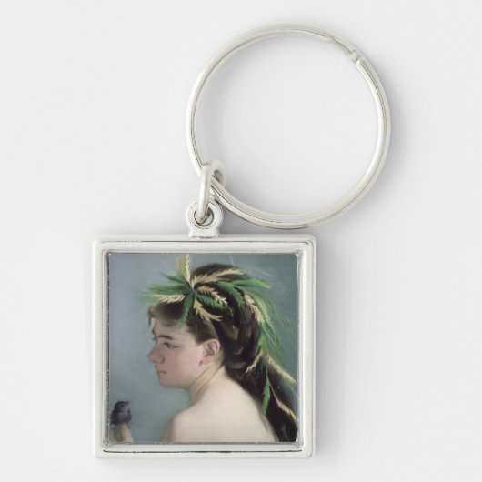 すずめを握っている女の子のポートレート キーホルダー (正面)