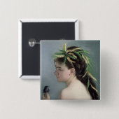 すずめを握っている女の子のポートレート 缶バッジ (正面&裏面)