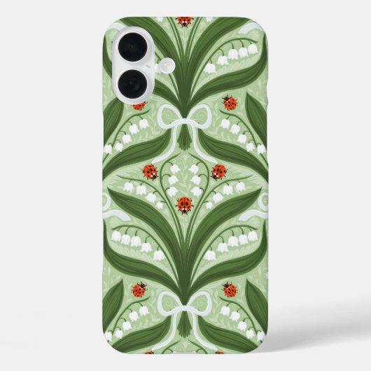 すずらんとてんとう虫のグリーン対称デザイン Case-Mate iPhoneケース (裏面)