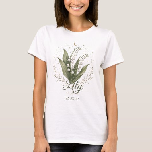 すずらんの誕生花の名前をプリントしたオリジナルデザイン Tシャツ (正面)