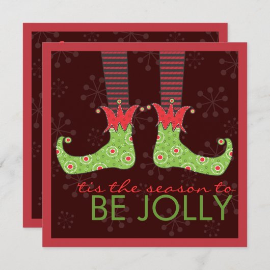 すてきなおもしろいの小妖精や小人の足の休日のクリスマス・パーティがあって下さい 招待状 (正面/裏面)