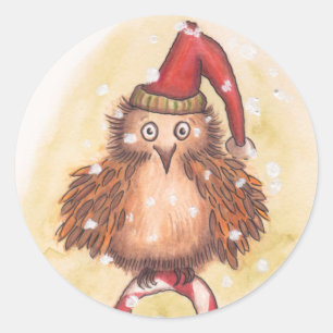 すてきなクリスマスのフクロウ ラウンドシール