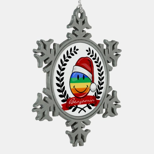 すてきなゲイプライドの旗のクリスマスのスタイル スノーフレークピューターオーナメント (左)