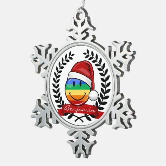 すてきなゲイプライドの旗のクリスマスのスタイル スノーフレークピューターオーナメント (右)