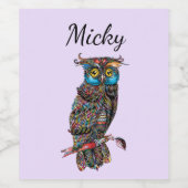 すてきなゴージャスな紫色のふくろう ワインラベル (シングルラベル)