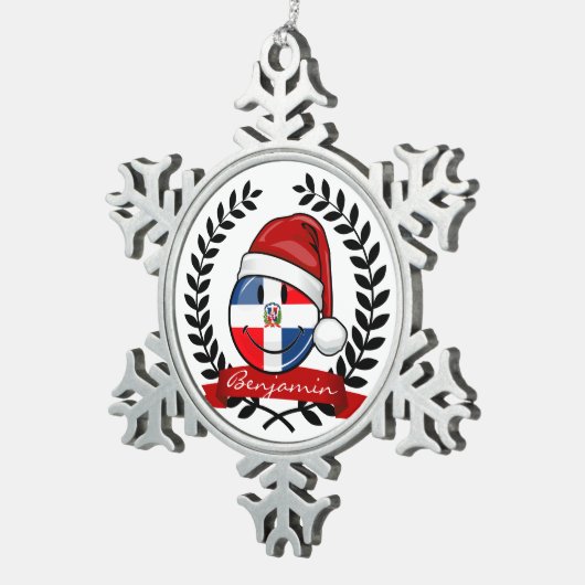 すてきなドミニカ共和国の旗のクリスマス スノーフレークピューターオーナメント (右)