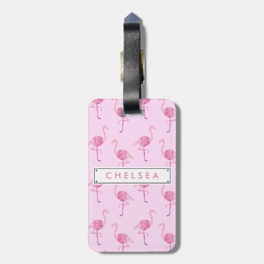 すてきなピンクのフラミンゴの水彩模様 ラゲッジタグ (裏面縦)