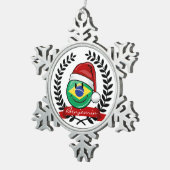 すてきなブラジルの旗のクリスマスのスタイル スノーフレークピューターオーナメント (右)