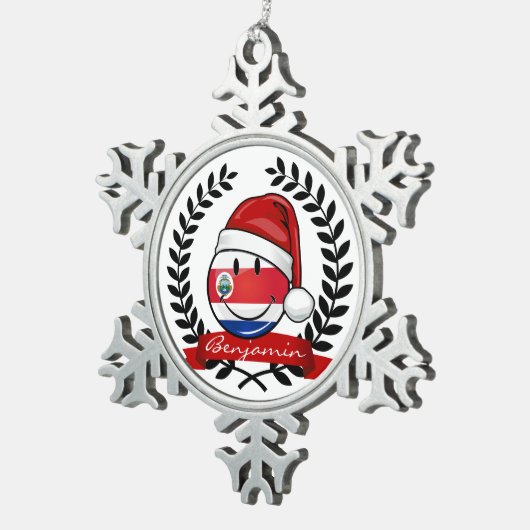 すてきな微笑のクリスマスのコスタリカ人の旗 スノーフレークピューターオーナメント (右)