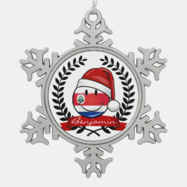 すてきな微笑のクリスマスのコスタリカ人の旗 スノーフレークピューターオーナメント
