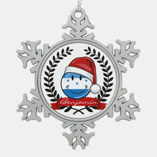 すてきな微笑のクリスマスのスタイルのホンジュラス人の旗 スノーフレークピューターオーナメント (正面)