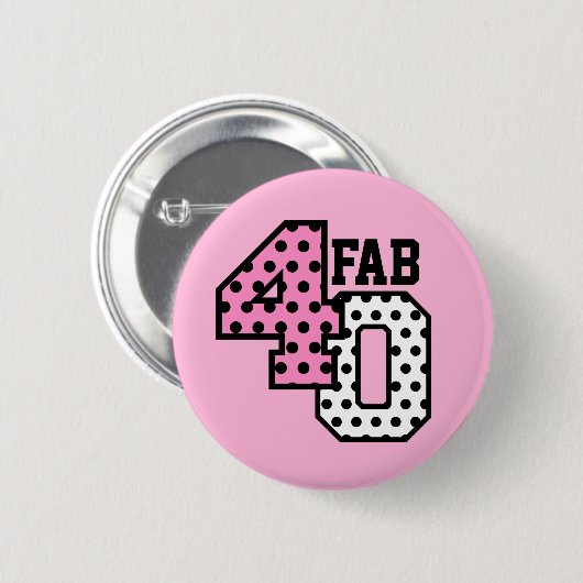 すてきな第40誕生日のピンクの白黒の水玉模様 缶バッジ (正面&裏面)