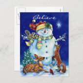 すてきな雪だるま及び森林友人のクリスマス シーズンポストカード (正面/裏面)