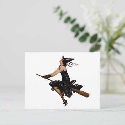 すてきな魔女が箒遠くにを空けて行く ポストカード (スタンド正面)