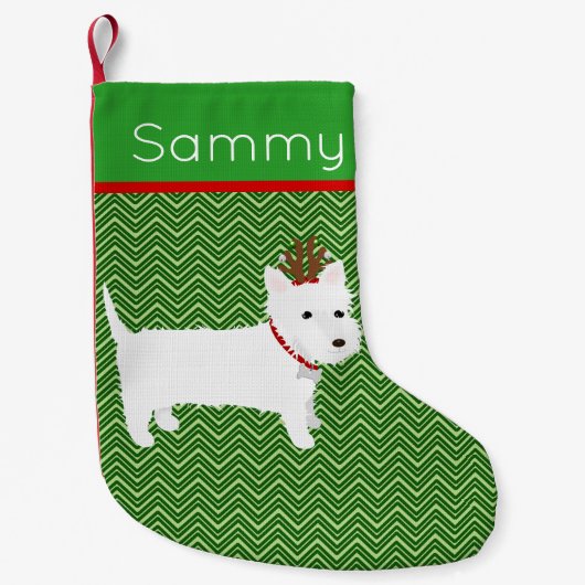 すてきクリスマスウエストハイランドテリア スモールクリスマスストッキング (正面)