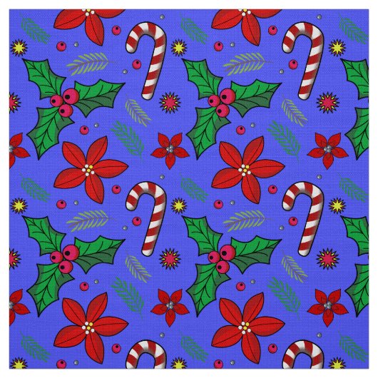 すてきクリスマスポインセチアHolly Candy Cane生地 ファブリック (見本)