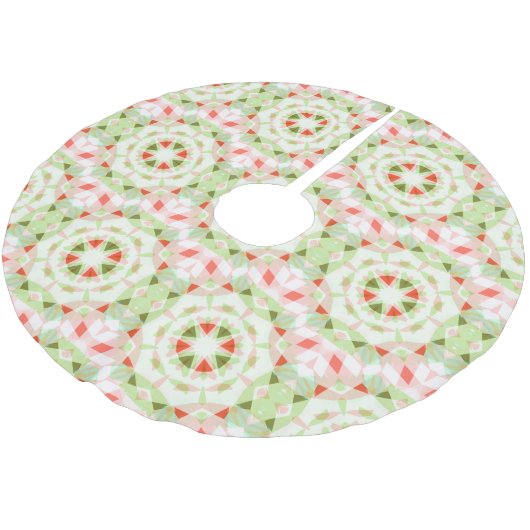 すてきクリスマスレッド緑ピンクメリー星模様 ブラッシュドポリエステルツリースカート (アングル)