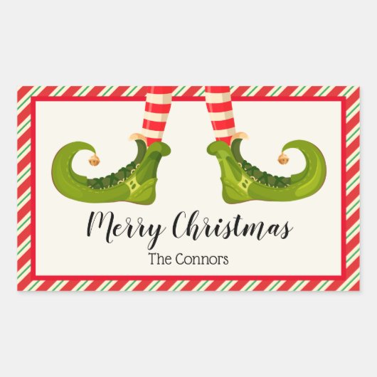 すてきクリスマス小人とストライプ休日 長方形シール (正面)