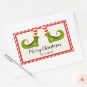 すてきクリスマス小人とストライプ休日 長方形シール (封筒)